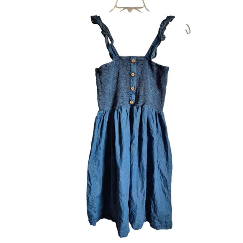 Vtg Madison Grey Dress Chambray Size Medium Knee Length Cottage‎ Whimsy Comfort